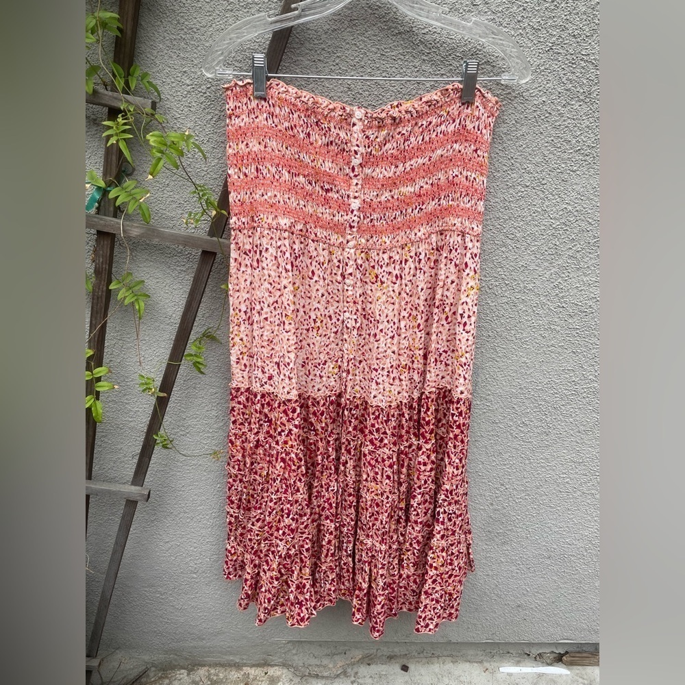 Poupette St. Barth Clara Smocked Button Down Printed Maxi Skirt